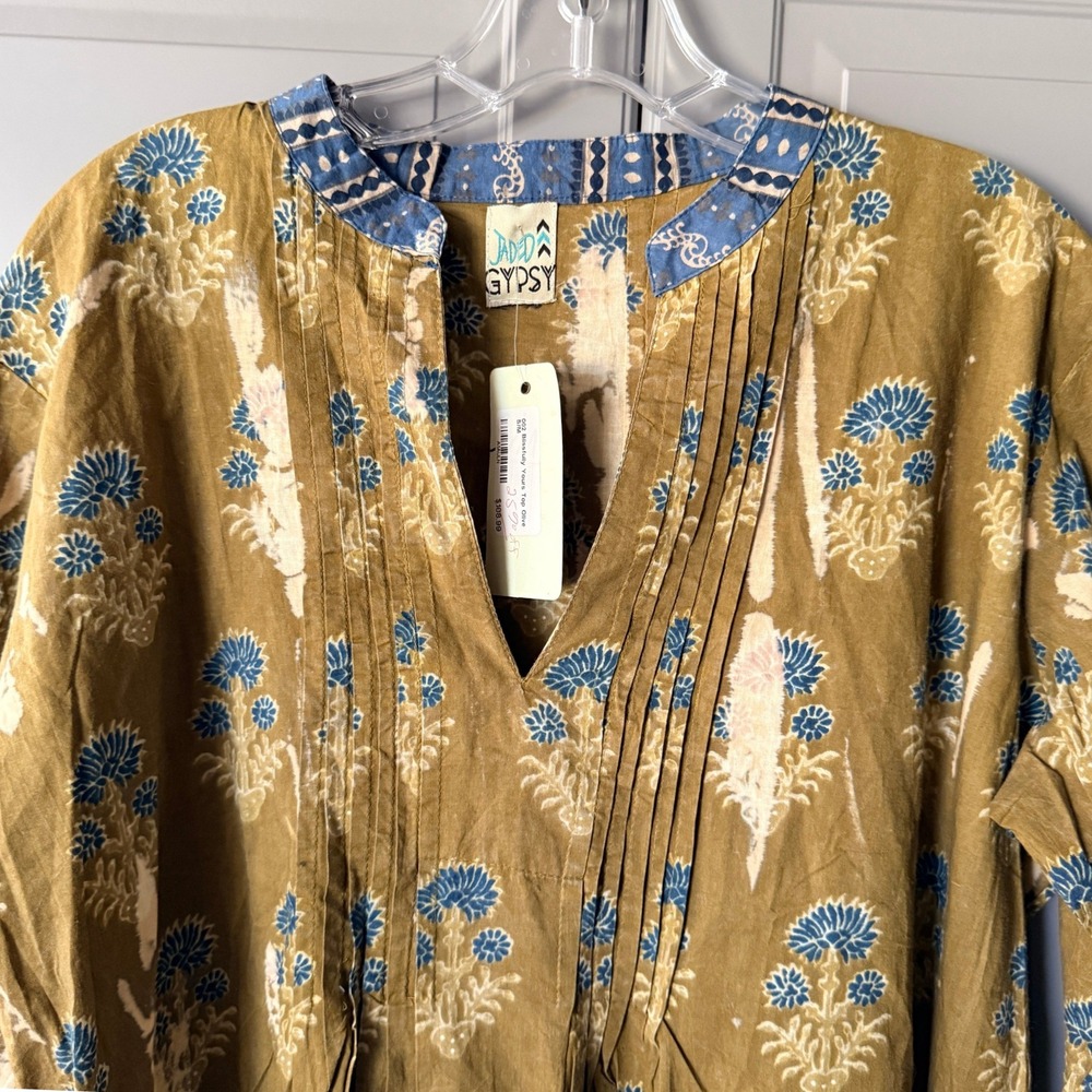 Jaded Gypsy Womens Blissfully Yours Boho Floral Tunic Top, Olive Blue, OS (NWT) - Picture 4 of 15